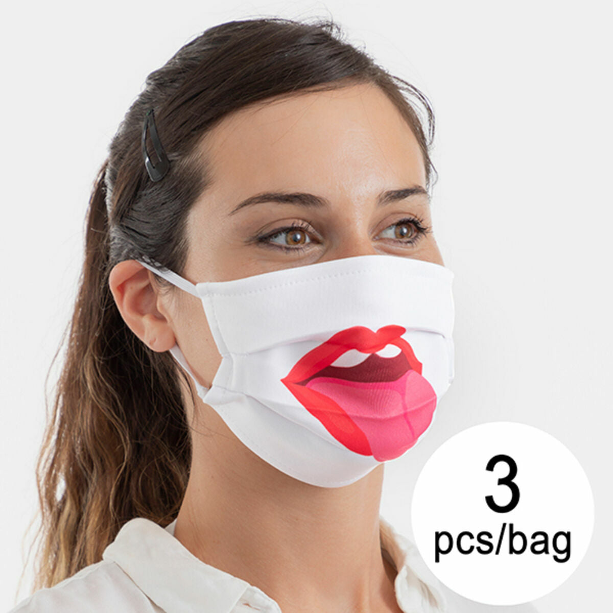 Luanvi wiederverwendbare Stoff-Hygienemaske Tongue Grösse M im 3er-Pack – Produktansicht
