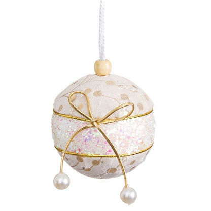 BigBuy Christmas Weihnachtsbaumkugeln Weiss Gold aus Polyfoam mit Stoffschleife, 6 cm, 6 Stück – Produktansicht