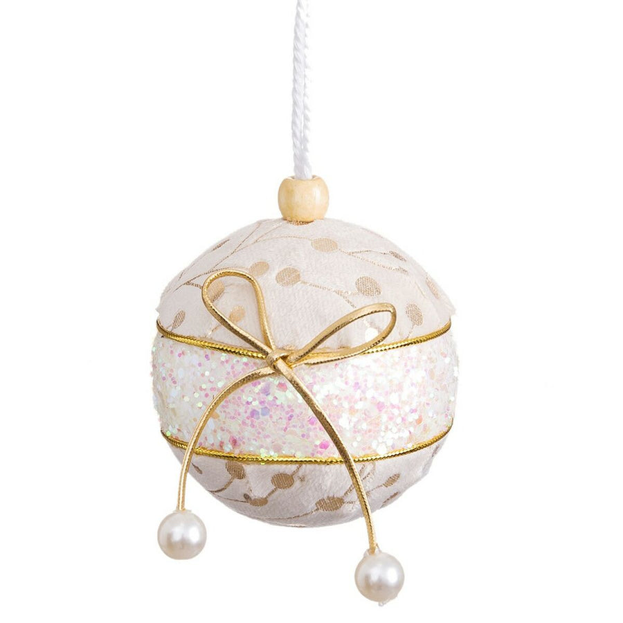 BigBuy Christmas Weihnachtsbaumkugeln Weiss Gold aus Polyfoam mit Stoffschleife, 6 cm, 6 Stück – Produktansicht