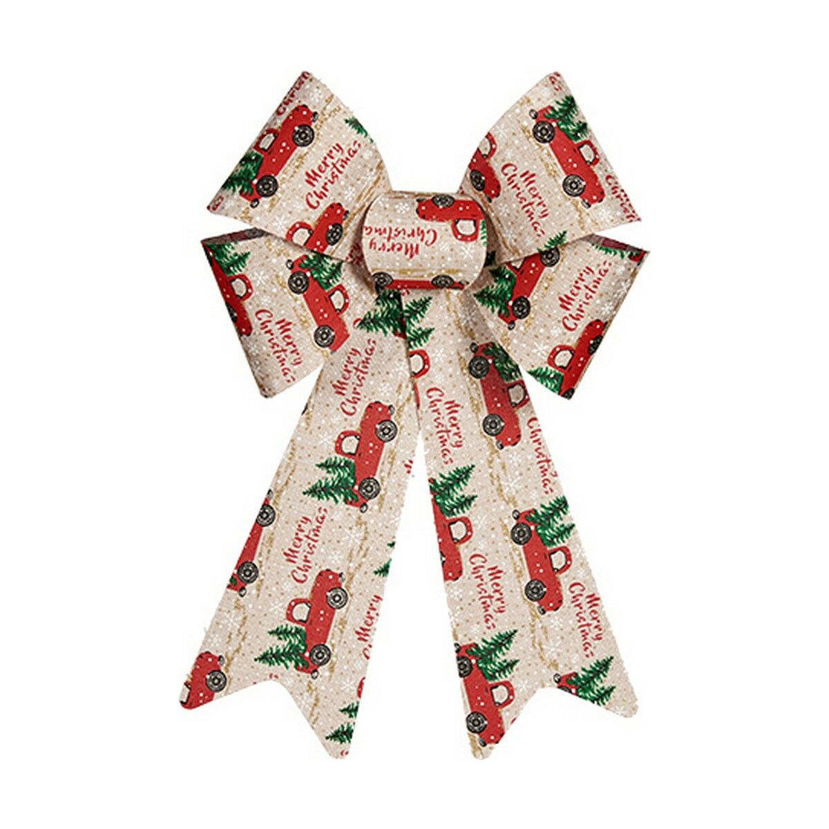 Krist+ Weihnachtsschleife mit Autos und Weihnachtsbaum, grün rot beige, 15 × 25 cm