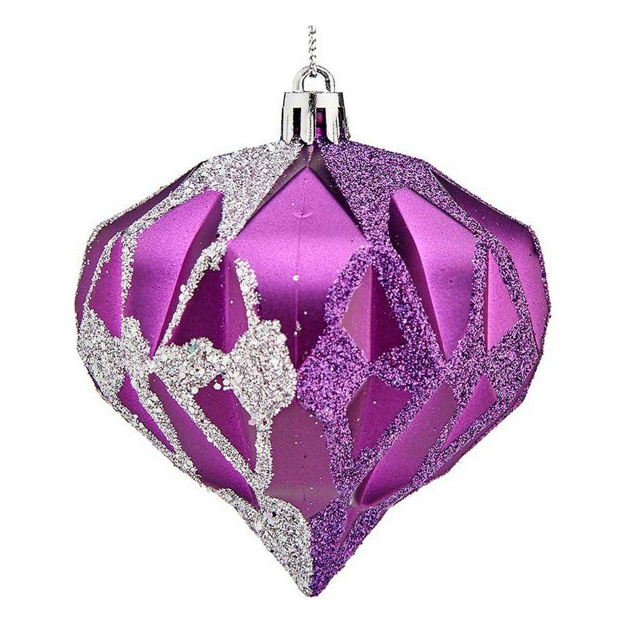 Krist+ Weihnachtsbaumkugeln im Diamant-Design, lila und silberfarben, 6 Stück, Ø 8 cm
