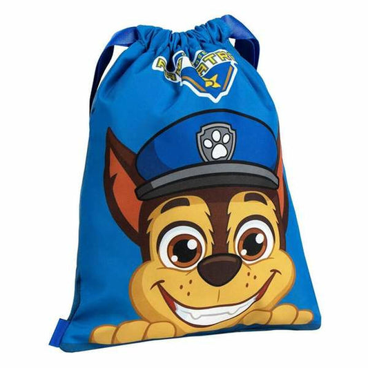 Blauer Paw Patrol Rucksack mit bunten Bändern und kindgerechtem Design, 27 x 33 cm groß.
