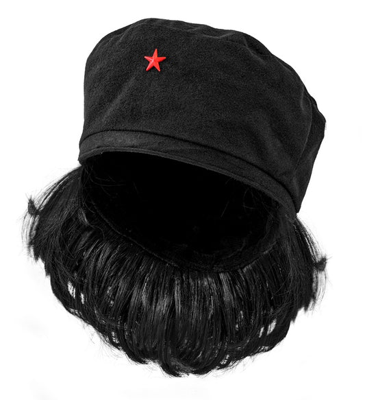 Guevara Mütze mit schwarzen Haaren als Fasnacht Kostümzubehör