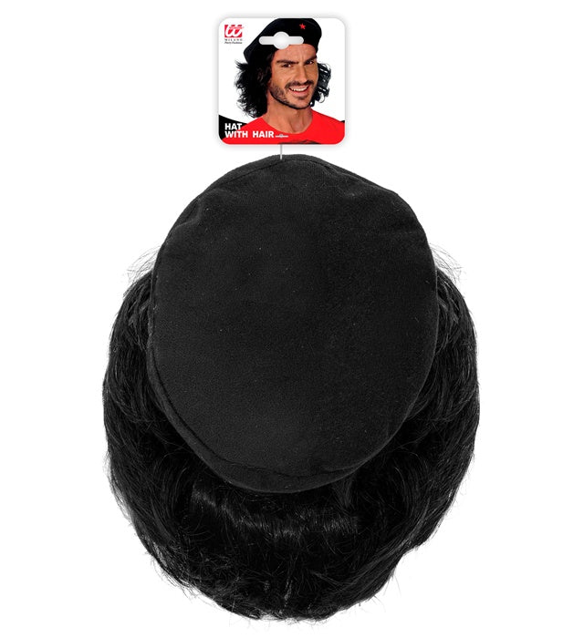 Guevara Mütze mit schwarzen Haaren als Fasnacht Kostümzubehör