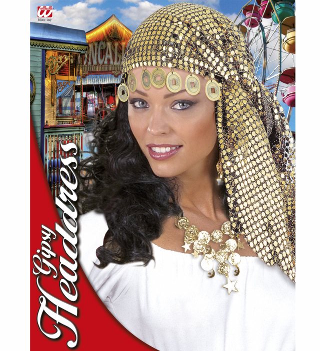 Kopfschmuck mit Pailetten und Münzen im Wahrsagerin-Stil für Fasnacht