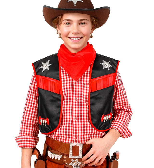 Schwarze Cowboy-Weste für Kinder als Kostümzubehör