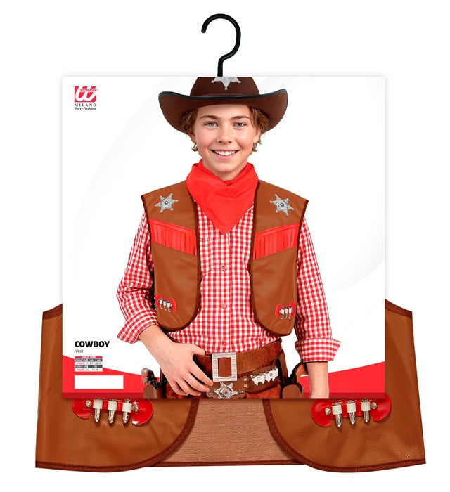 Braune Cowboy-Weste für Kinder als Kostümzubehör für Fasnacht und Mottoparty