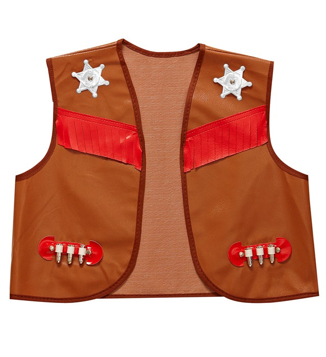 Braune Cowboy-Weste für Kinder als Kostümzubehör für Fasnacht und Mottoparty
