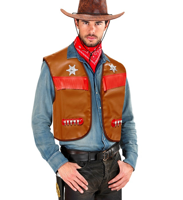 Braune Cowboy-Weste aus robustem Material für Fasnacht-Kostüm