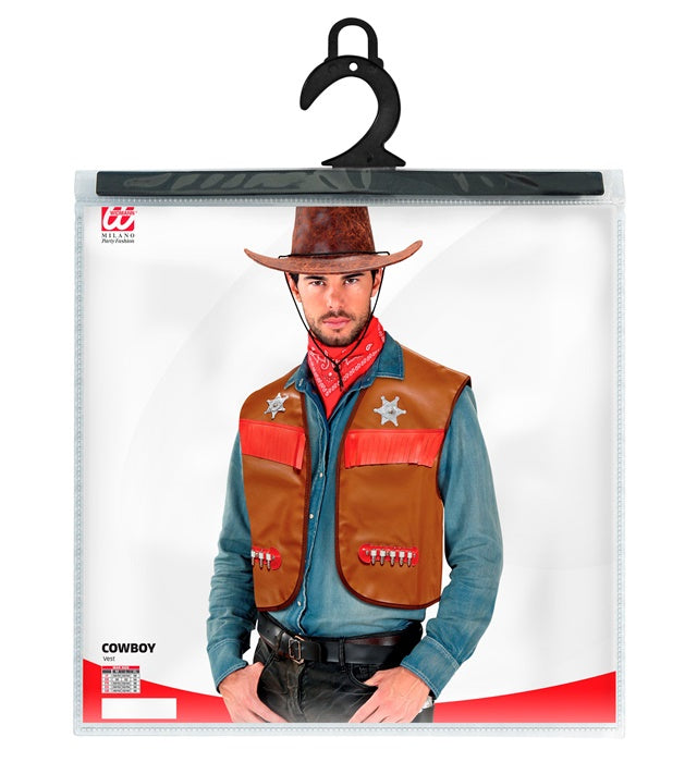 Braune Cowboy-Weste aus robustem Material für Fasnacht-Kostüm
