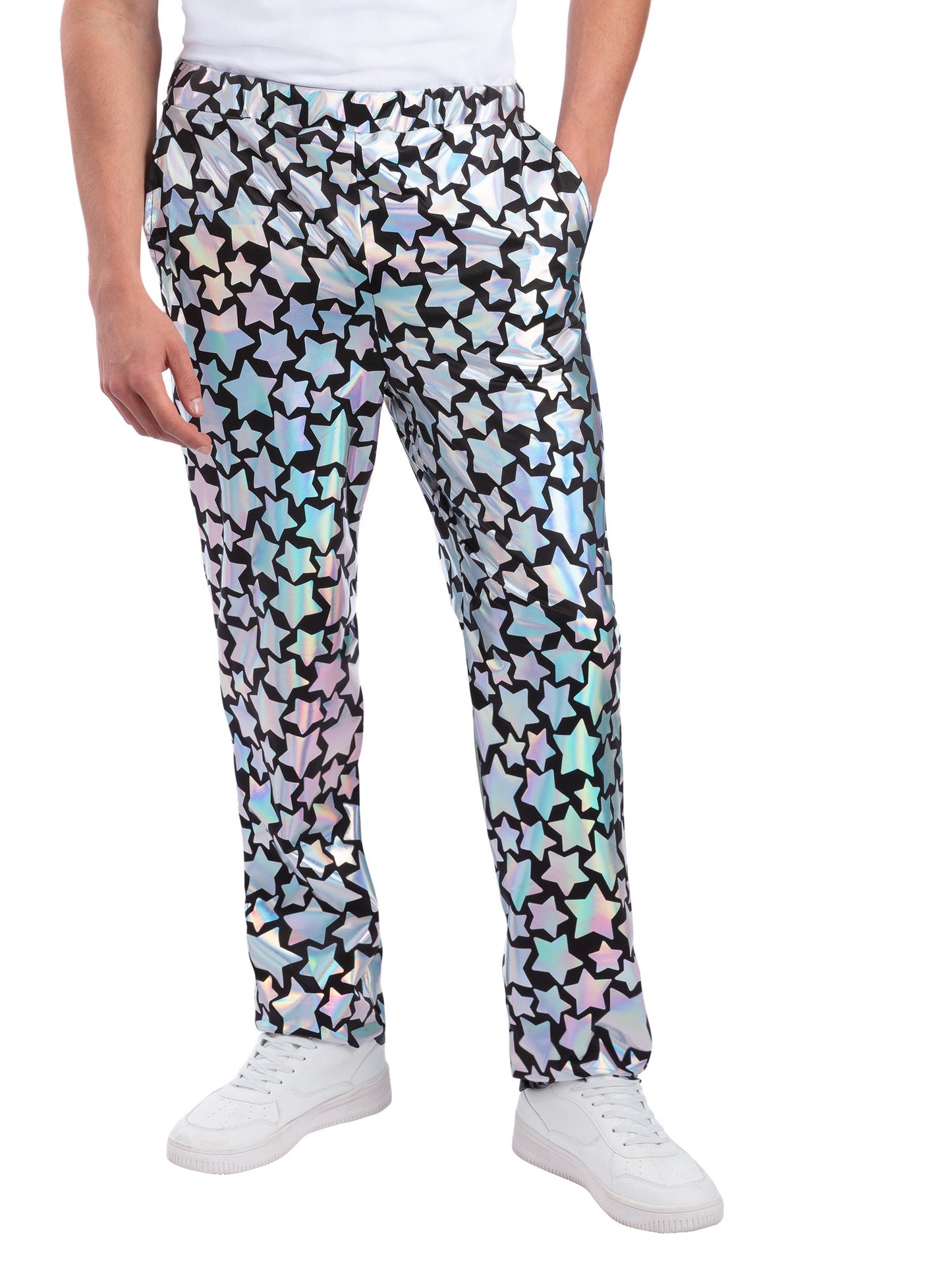 Smiffys Star Gazer Trousers holografische irisierende Herrenhose in Silber