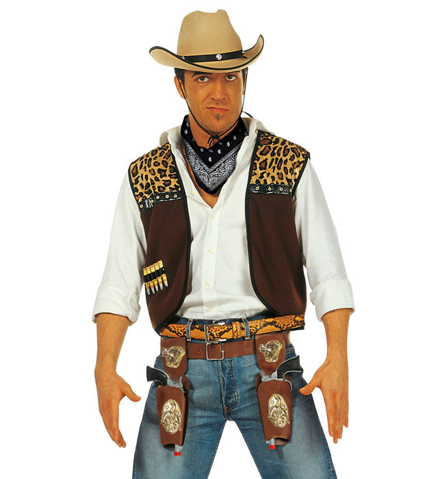 Doppelter Cowboy-Pistolenholster in Schwarz und Braun als Fasnacht-Accessoire