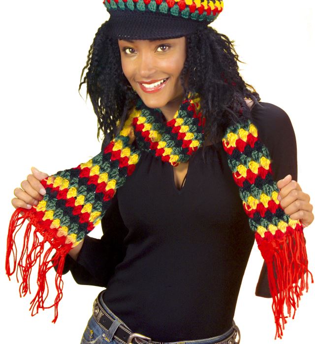 Reggae Rasta Schal in Rot, Gelb und Grün für Fasnacht und Karneval