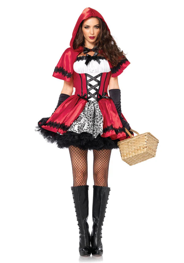 Leg Avenue Gothic Rotkäppchen Kleid für Damen in Rot mit Umhang – Detailansicht