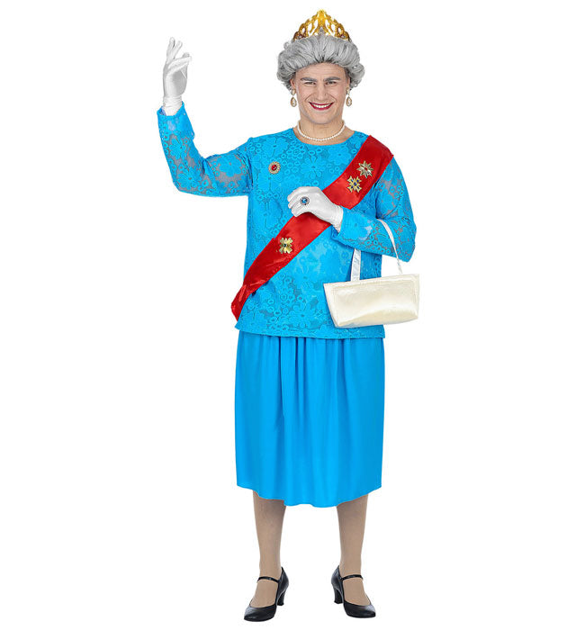 THE QUEEN Kostümset mit Bluse, Rock, Schärpe, Handschuhen, Krone und Handtasche für Fasnacht