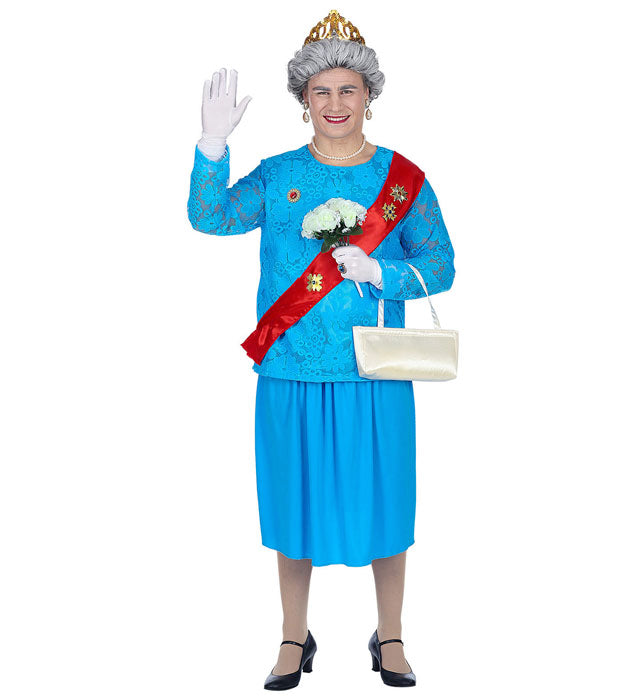 THE QUEEN Kostümset mit Bluse, Rock, Schärpe, Handschuhen, Krone und Handtasche für Fasnacht