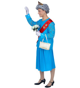 THE QUEEN Kostümset mit Bluse, Rock, Schärpe, Handschuhen, Krone und Handtasche für Fasnacht