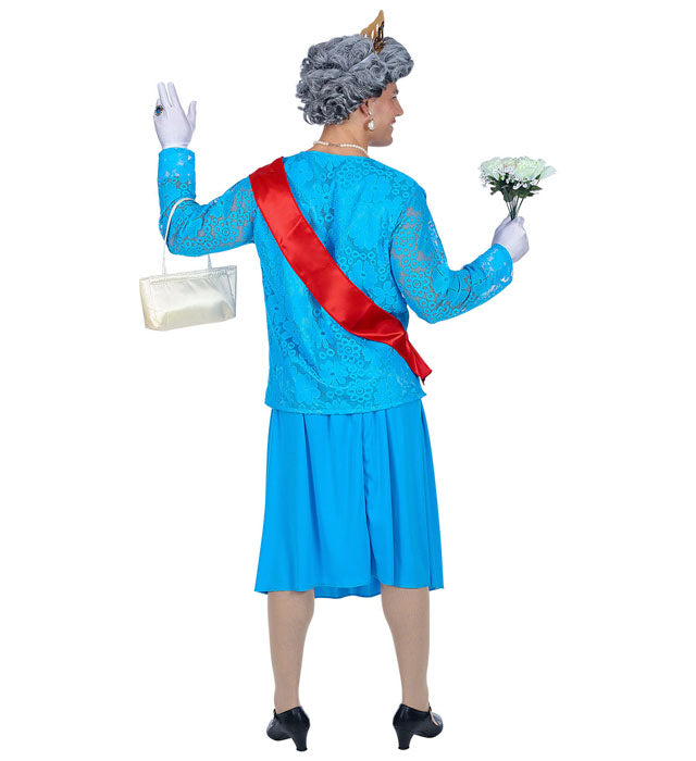 THE QUEEN Kostümset mit Bluse, Rock, Schärpe, Handschuhen, Krone und Handtasche für Fasnacht