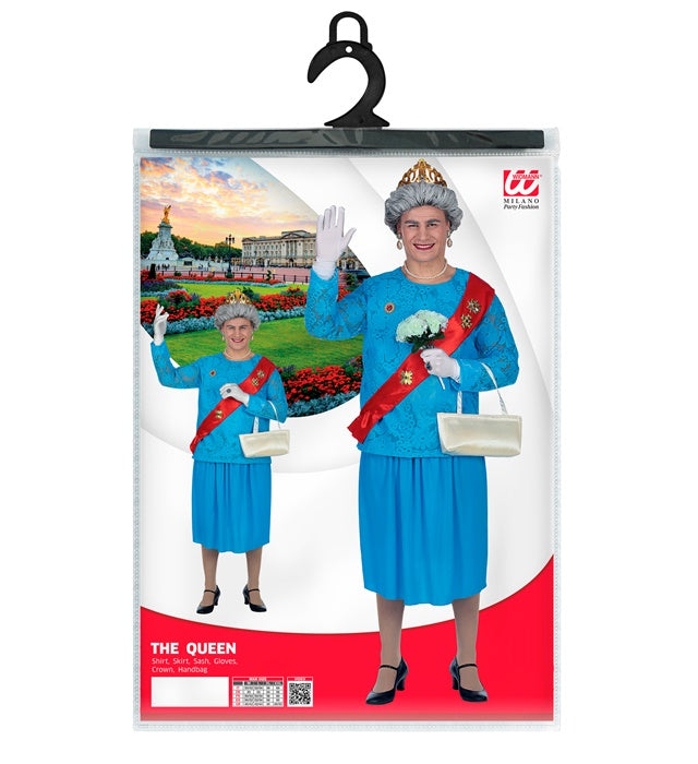 THE QUEEN Kostümset mit Bluse, Rock, Schärpe, Handschuhen, Krone und Handtasche für Fasnacht