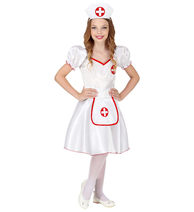 Krankenschwester-Kostüm mit weißem Kleid und Haube auf Haarreif