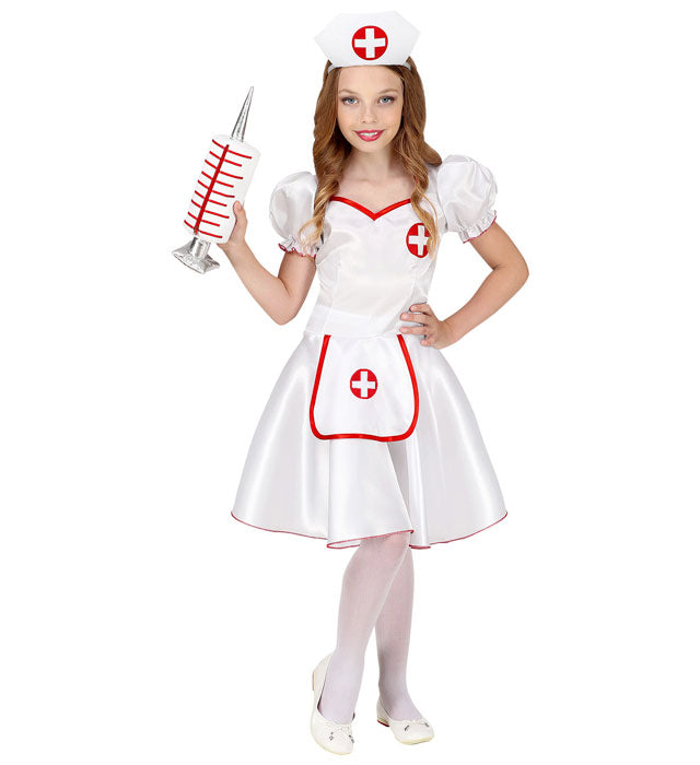 Krankenschwester-Kostüm mit weißem Kleid und Haube auf Haarreif