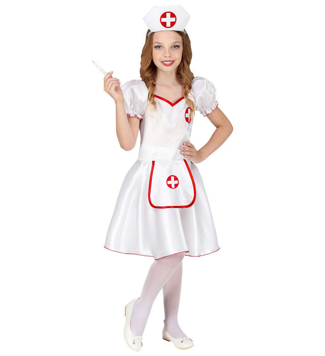 Krankenschwester-Kostüm mit weißem Kleid und Haube auf Haarreif