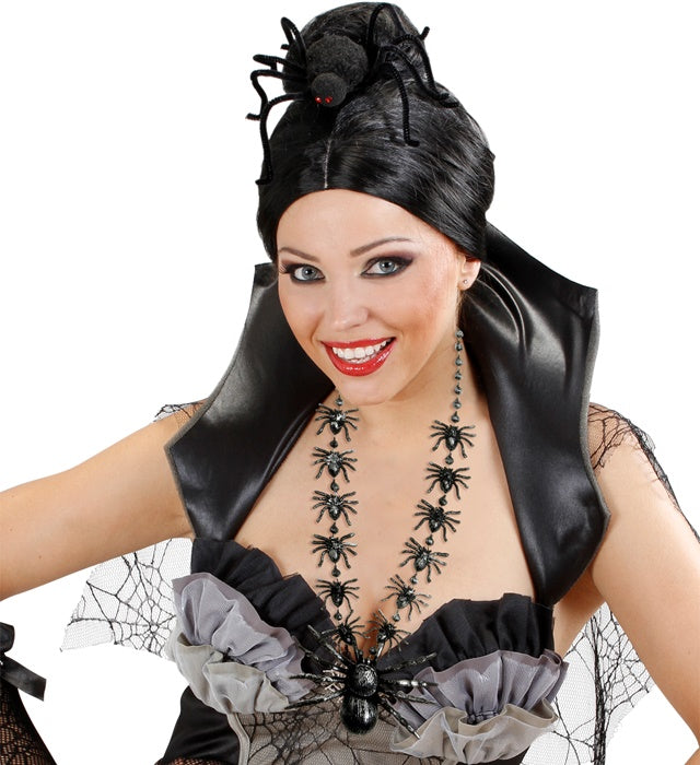 Schwarze Spinnenkette mit mehreren Spinnen auf 40 cm Länge für Fasnacht und Halloween Dekoration