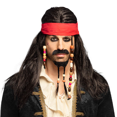 Boland Piraten Perücke Tobias – Braune Perücke mit Bandana & Bart
