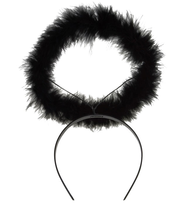 Schwarzer Marabou Heiligenschein als Kostümzubehör für Fasnacht und Halloween