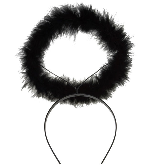 Schwarzer Marabou Heiligenschein als Kostümzubehör für Fasnacht und Halloween