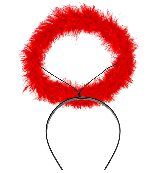 Roter Marabou Heiligenschein mit Haarreif für Fasnacht und Halloween Kostüme