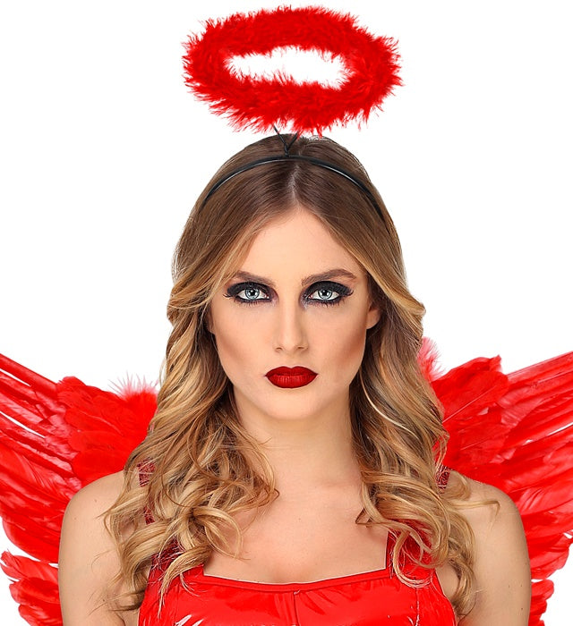 Roter Marabou Heiligenschein mit Haarreif für Fasnacht und Halloween Kostüme