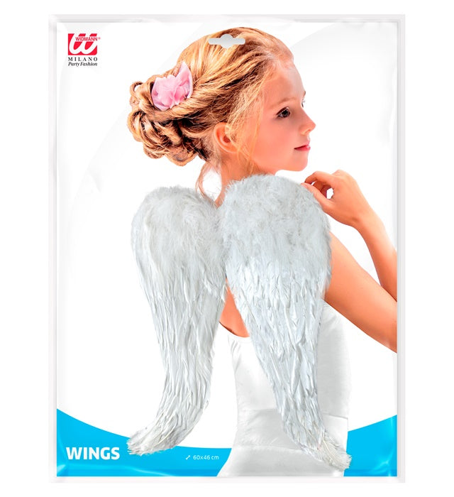 Weiße modellierbare Federflügel 60x46 cm als Fasnachts-Accessoire