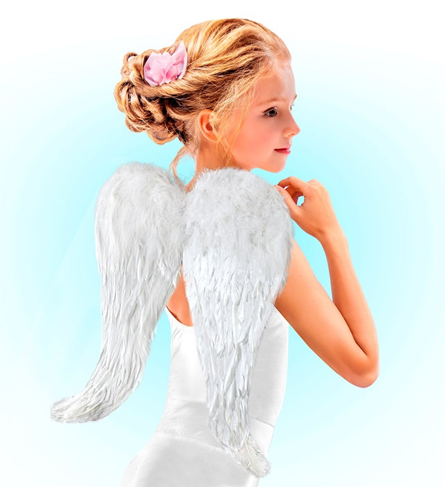 Weiße modellierbare Federflügel 60x46 cm als Fasnachts-Accessoire