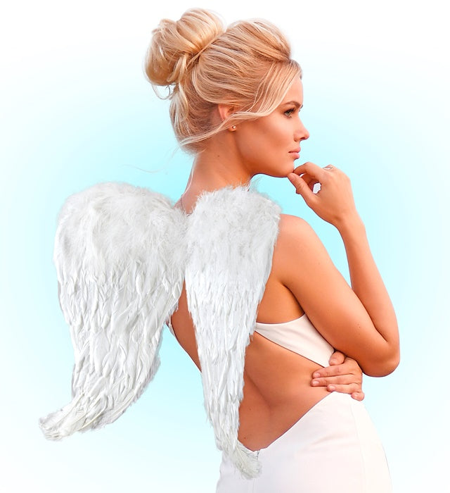 Weiße modellierbare Federflügel 60x46 cm als Fasnachts-Accessoire