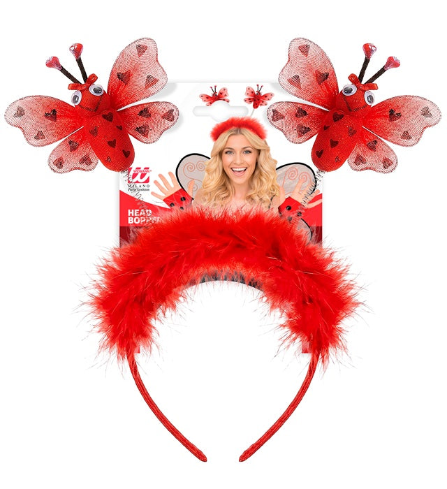 Roter Haarreif mit zwei kleinen Marienkäfern als Fasnachtsaccessoire
