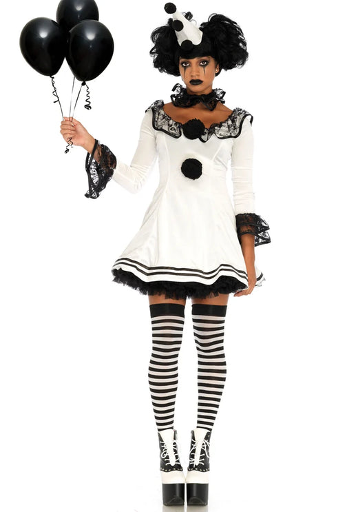 Leg Avenue Pierrot Clown Damenkostüm Schwarz Weiss mit Hut S/M und M/L