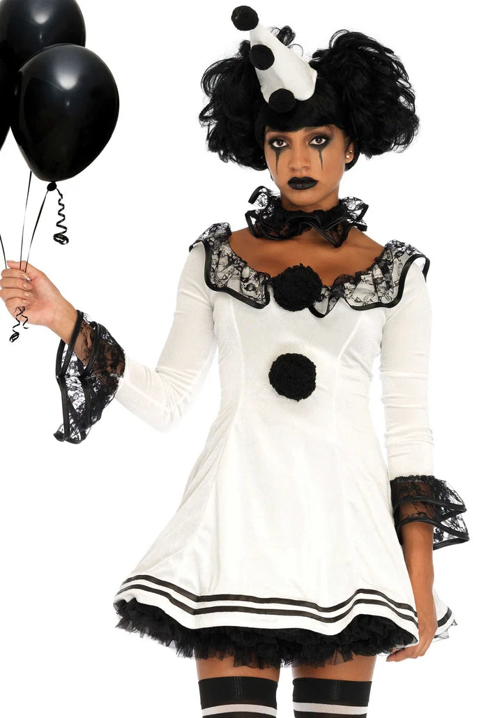 Leg Avenue Pierrot Clown Damenkostüm Schwarz Weiss mit Hut S/M und M/L