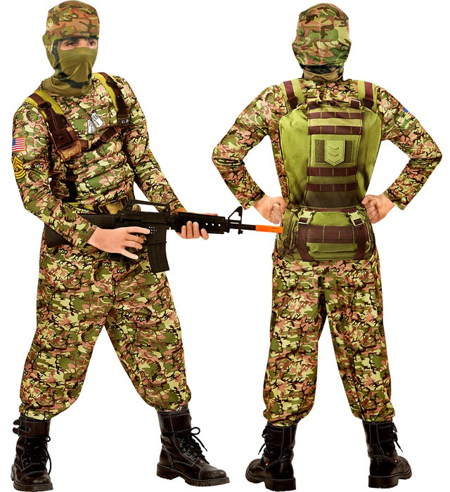 Kampf Soldat Fasnachtskostüm bestehend aus Muskelshirt, Hose und Maske mit Kapuze
