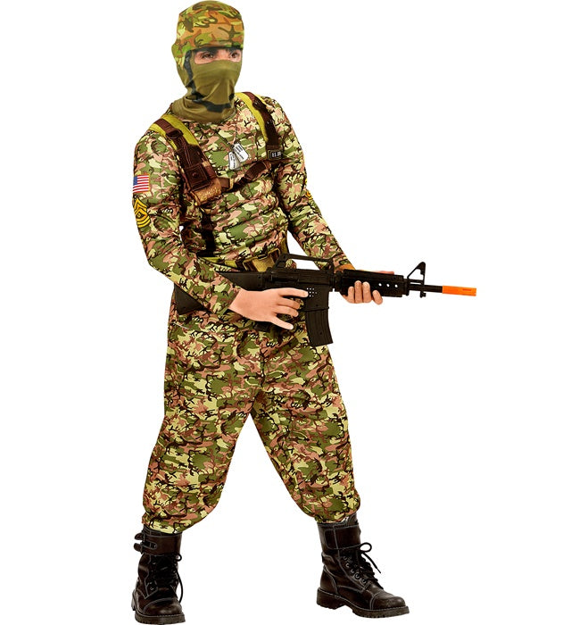 Kampf Soldat Fasnachtskostüm bestehend aus Muskelshirt, Hose und Maske mit Kapuze