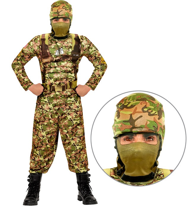 Kampf Soldat Fasnachtskostüm bestehend aus Muskelshirt, Hose und Maske mit Kapuze