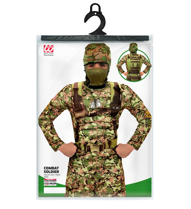 Kampf Soldat Fasnachtskostüm bestehend aus Muskelshirt, Hose und Maske mit Kapuze