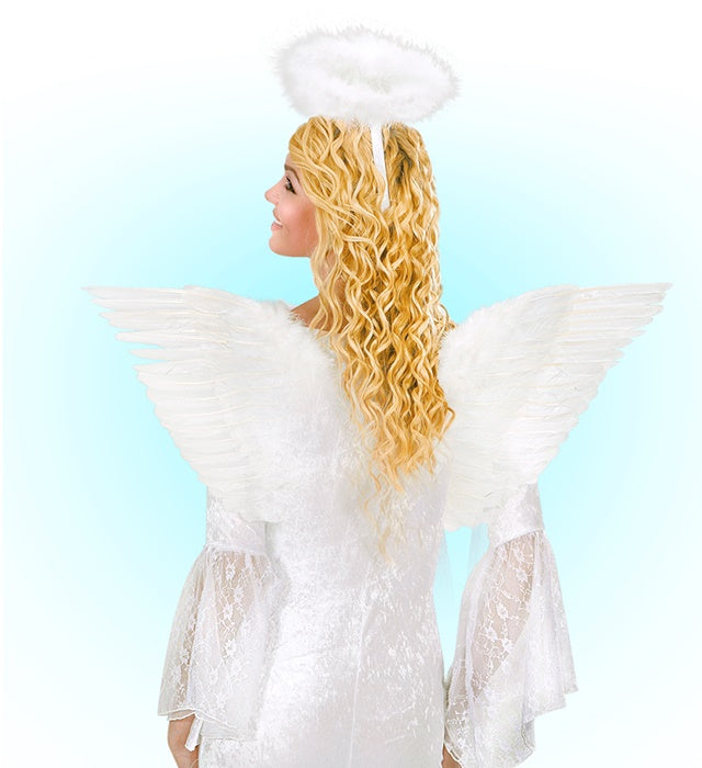 Weisse Engels Federflügel 78x36 cm als Kostümaccessoire