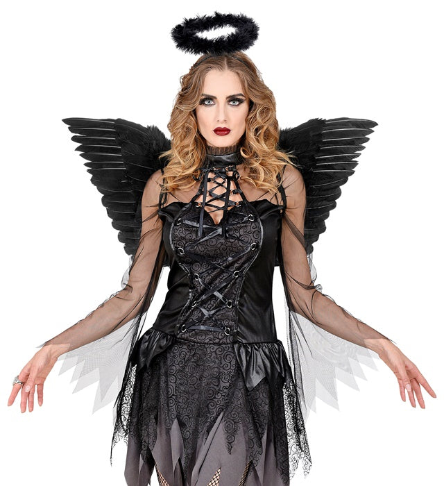 Schwarze Federflügel 78x36 cm als Kostümzubehör für Fasnacht und Halloween
