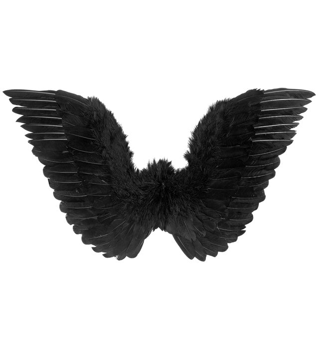 Schwarze Federflügel 78x36 cm als Kostümzubehör für Fasnacht und Halloween
