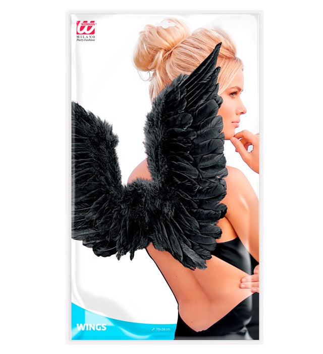 Schwarze Federflügel 78x36 cm als Kostümzubehör für Fasnacht und Halloween