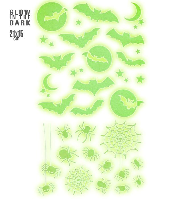 Glow in the Dark Halloween Deko Sticker mit leuchtenden Tiermotiven, 21x15 cm
