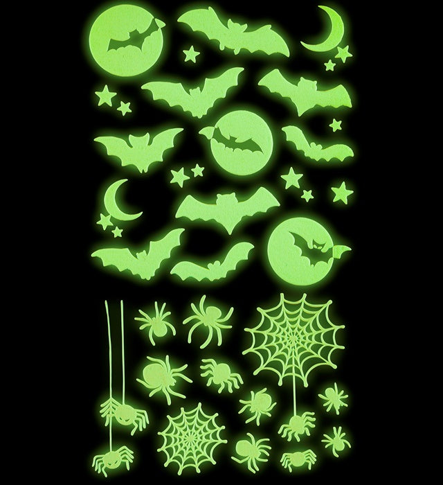 Glow in the Dark Halloween Deko Sticker mit leuchtenden Tiermotiven, 21x15 cm