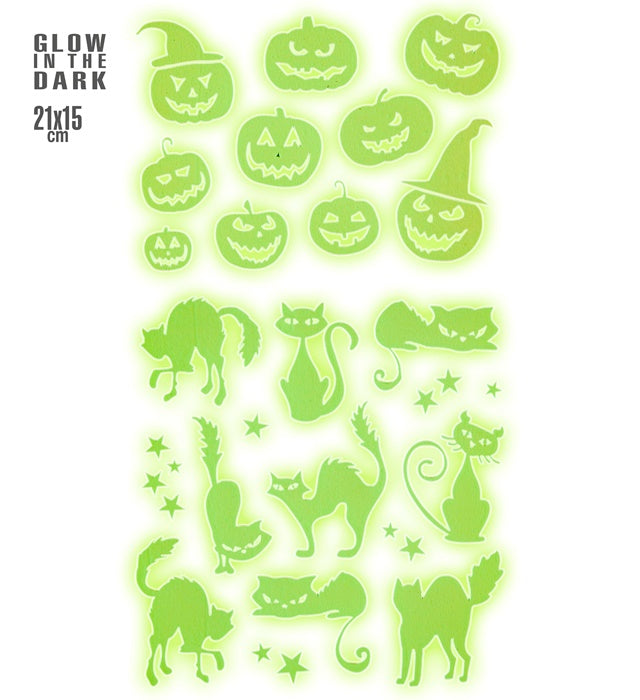 Glow-in-the-Dark Halloween Deko Sticker mit Tiermotiven, 21x15 cm