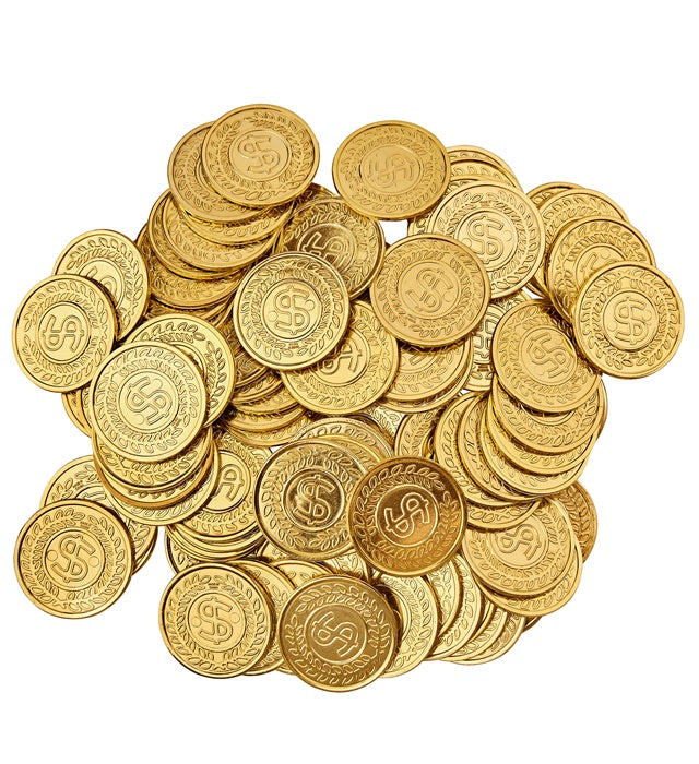 Set mit 100 goldenen Spielmünzen für Fasnacht und Karneval